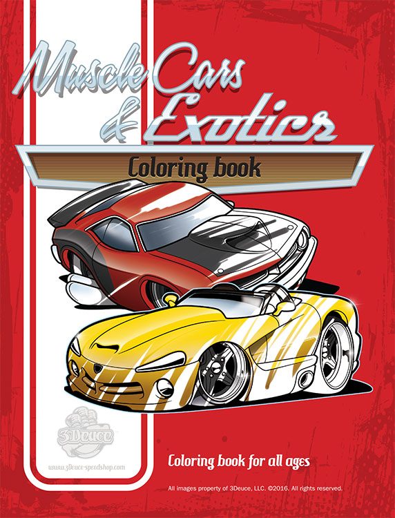cover with cartoon Plymouth Cuda and Dodge Viper