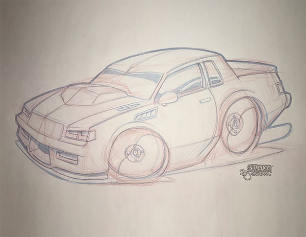 hand drawn sketch of a cartoon car